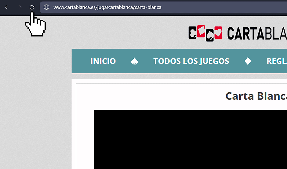Captura de pantalla de CartaBlanca.es señalando donde se encuentra el botón de actualización del navegador