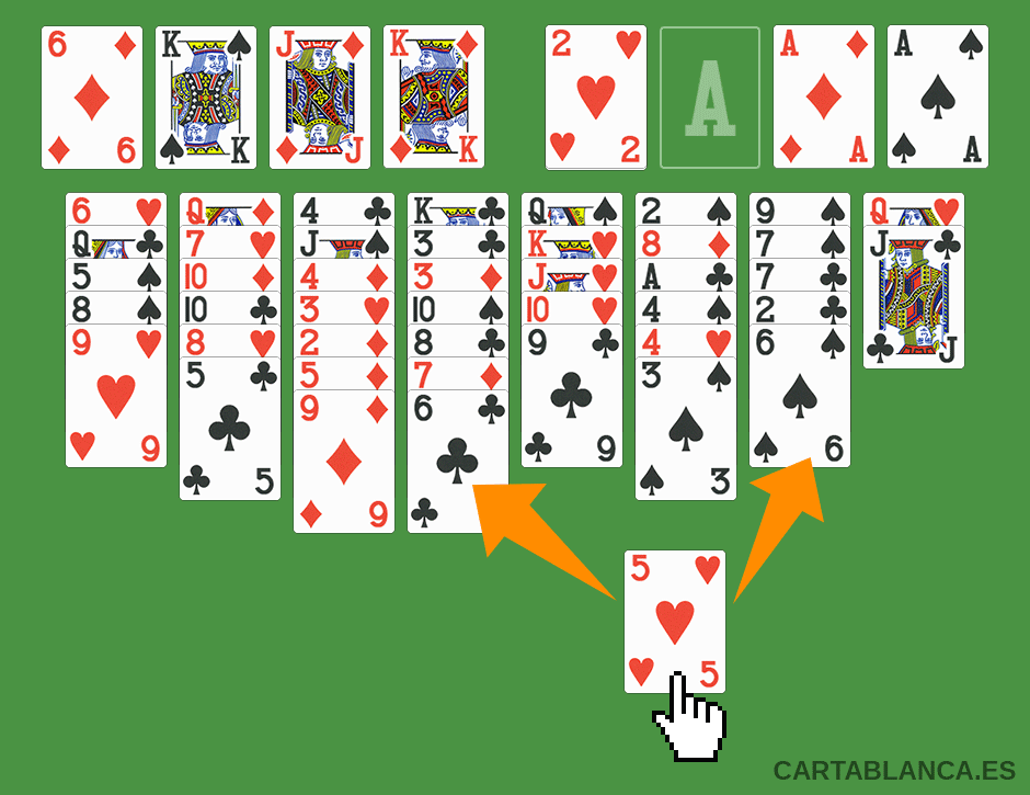 Un ejemplo en Freecell en el que no aparece el mensaje «sin movimientos»